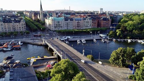 High angle view of bridge over river in city