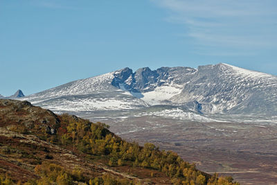 Scenic view of snowcapped mountains against sky