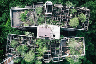 Abandoned building by trees