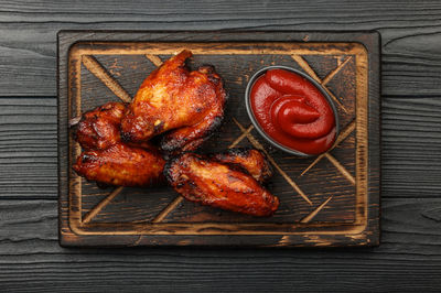 High angle view of food on table