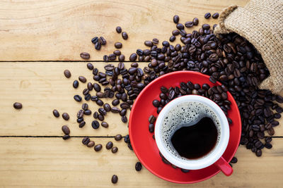 High angle view of coffee beans on table