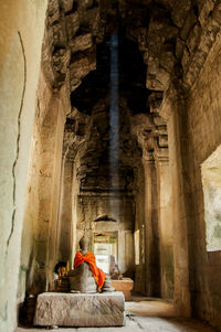 Meditative atmosphere inside angkor wat temple