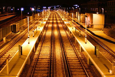 Railroad station platform at night