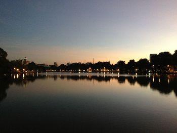 View of illuminated lake at night