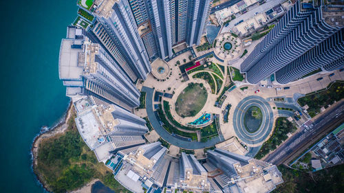 High angle view of buildings in city