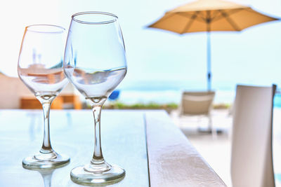 Luxury terrace balcony for relaxed vacation at wine glasses, selective focus. travel luxury concept