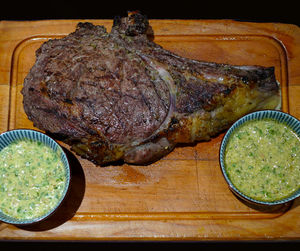 High angle view of bread in plate on table