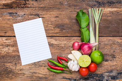 High angle view of ingredients on table