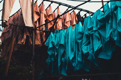 Close-up of clothes drying on clothesline