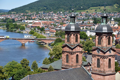 High angle view of townscape by buildings in town