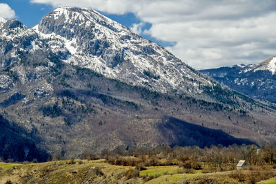 Scenic view of snowcapped mountains against sky