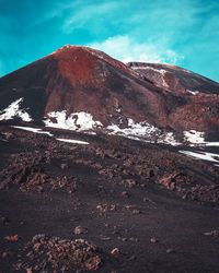 Etna, volcano, vulkan, mountain, snow, rocks, rock formation