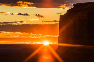 Scenic view of dramatic sky over sea during sunset