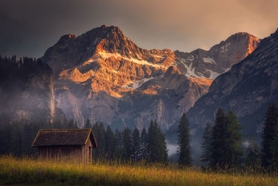 Hut and mountain in italy