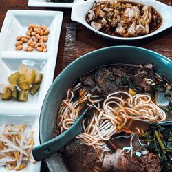 High angle view of food on table