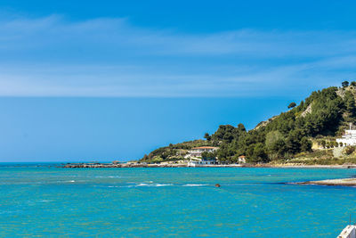 Scenic view of sea against blue sky