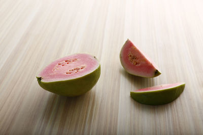 High angle view of fruits on table