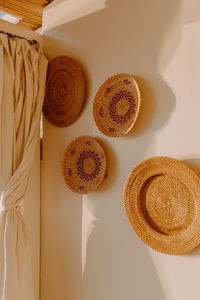 High angle view of hat on table