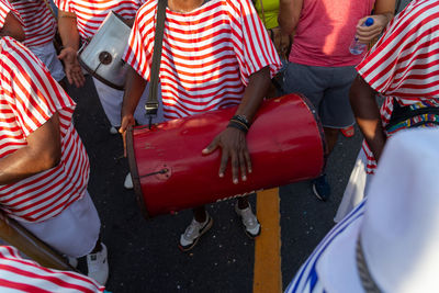 Cultural groups are seen parading during fuzue, pre-carnival in the city of salvador, bahia.