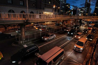 View of traffic on road at night