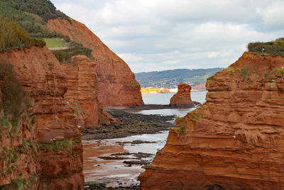 Scenic view of rock formations against sky