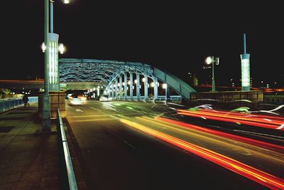 Light trails on road at night