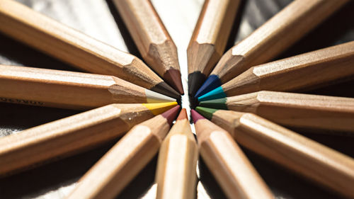 High angle view of multi colored pencils