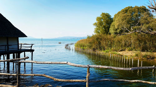 Scenic view of sea against clear sky