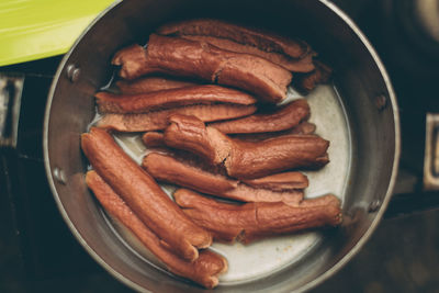 High angle view of meat in container