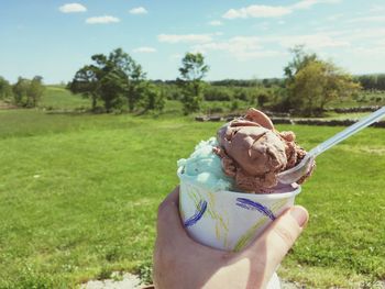 Hand holding ice cream cone