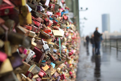 Padlocks on bridge