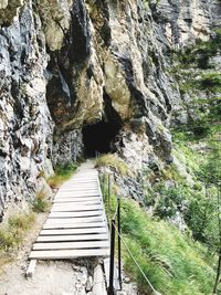 Boardwalk leading towards rock formation