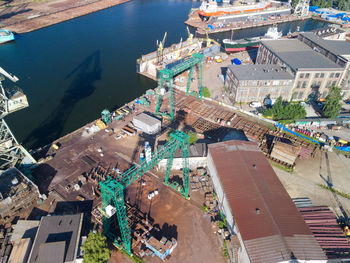 High angle view of buildings in city