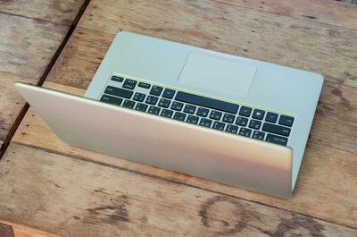 High angle view of laptop on table