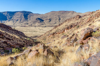 Scenic view of mountains against clear sky