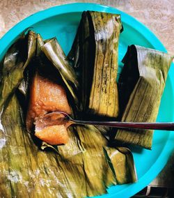 High angle view of fish in plate