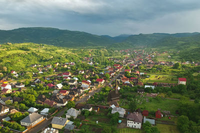 High angle view of townscape against sky