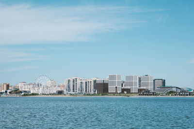 View of the city from the embankment of the kazanka river - kazan, russia, july 2021. 