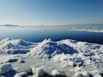 Scenic view of sea against sky during winter