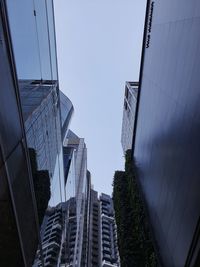 Low angle view of modern buildings against clear sky