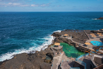 High angle view of sea against sky