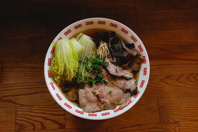 High angle view of food in bowl on table