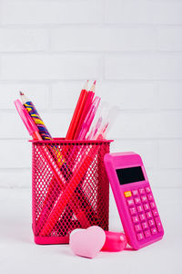 Close-up of multi colored pencils on table