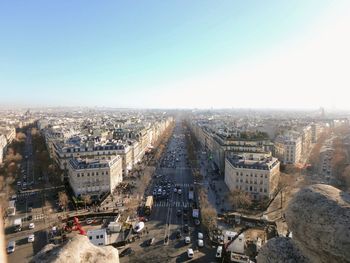 High angle view of city street against buildings