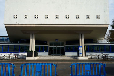 Interior of modern building against sky in city