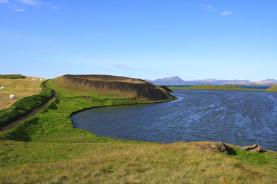 Scenic view of landscape against blue sky