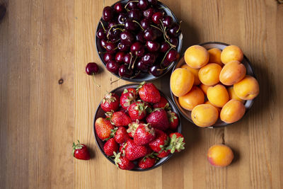 High angle view of fruits on table