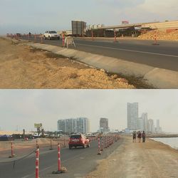 View of road along buildings