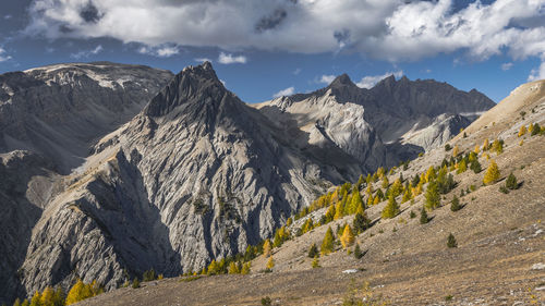 Panoramic view of mountains against sky