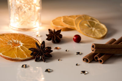 Close-up of christmas ingredients on table